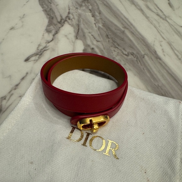 Dior Red Leather Bracelet with Gold Buckle - Picture 3 of 5
